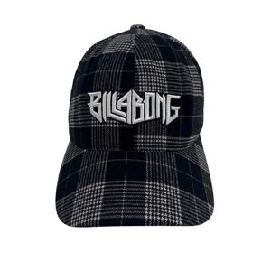 Vintage Billabong Mens Flexfit Plaid Baseball Cap Hat Black White